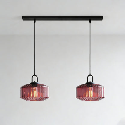 Artisan Glass Drop Light 11 in Green Striped Shade for Dining Tables Kitchen Islands Compact Overhead Fixture Ambient LED Glow