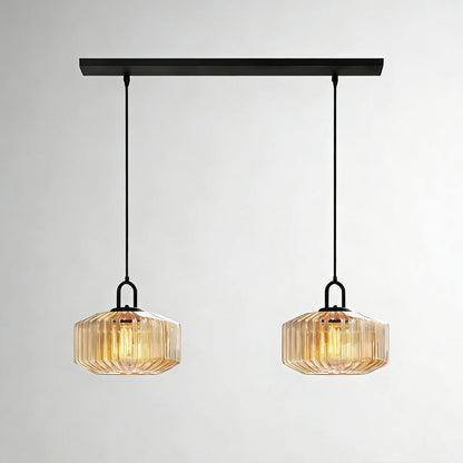 Artisan Glass Drop Light 11 in Green Striped Shade for Dining Tables Kitchen Islands Compact Overhead Fixture Ambient LED Glow