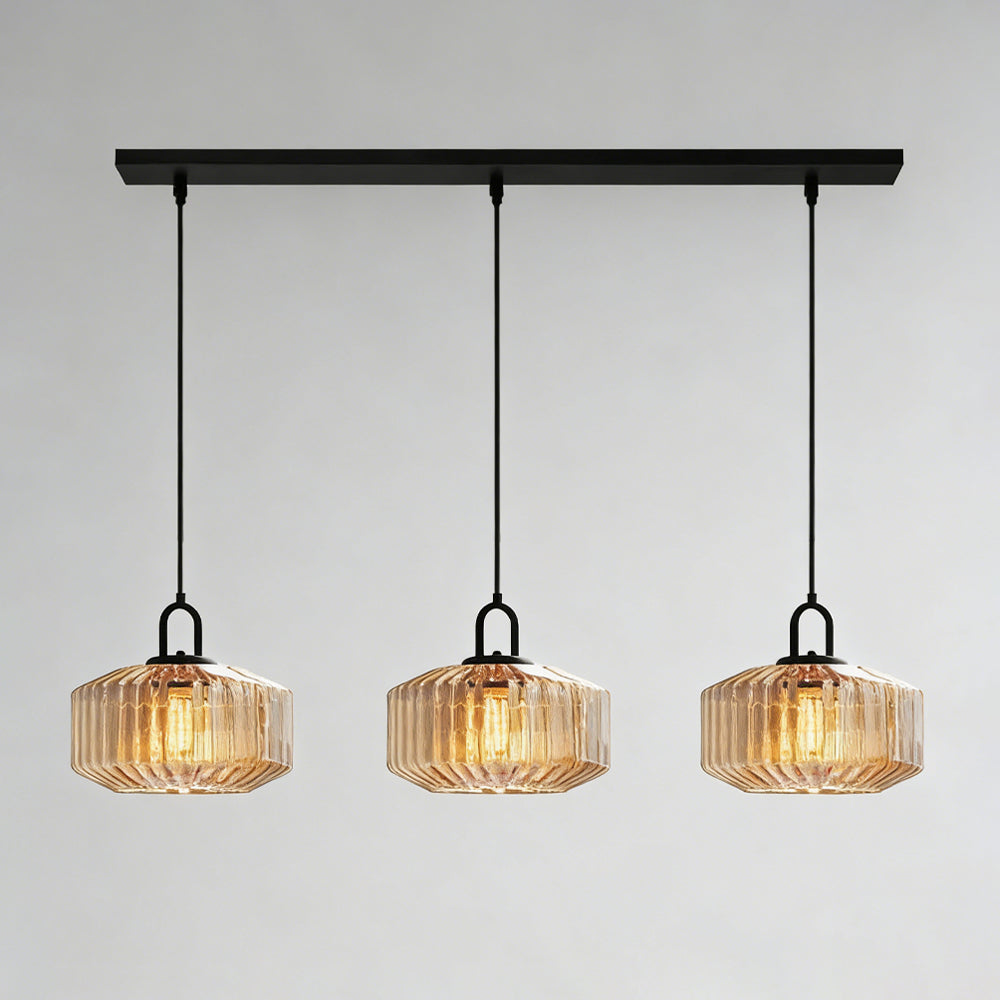 Artisan Glass Drop Light 11 in Green Striped Shade for Dining Tables Kitchen Islands Compact Overhead Fixture Ambient LED Glow