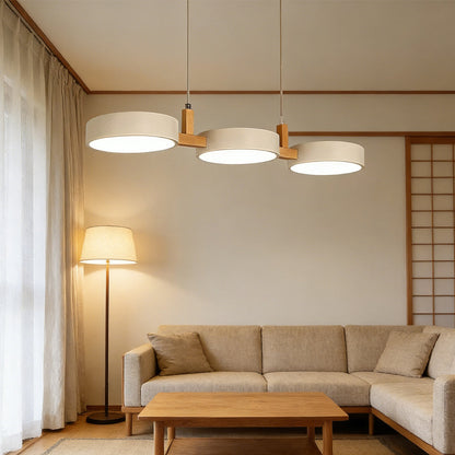Three-Light Hanging Fixture Metal & Wood 30 in Wide for Kitchen Island Dining Table Adjustable Cord Modern Industrial Overhead Illumination