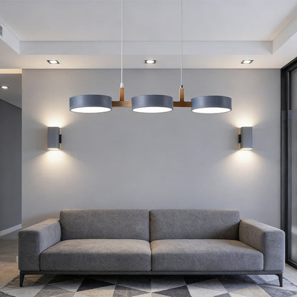 Lámpara de techo de triple pantalla para isla de cocina y comedor: luminaria de 30 pulgadas de materiales mixtos con cables ajustables y diseño de bajo perfil para