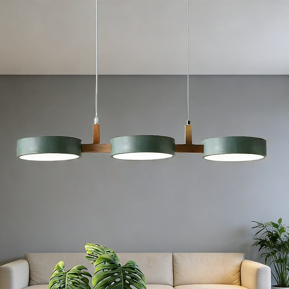 Lámpara de techo de triple pantalla para isla de cocina y comedor: luminaria de 30 pulgadas de materiales mixtos con cables ajustables y diseño de bajo perfil para