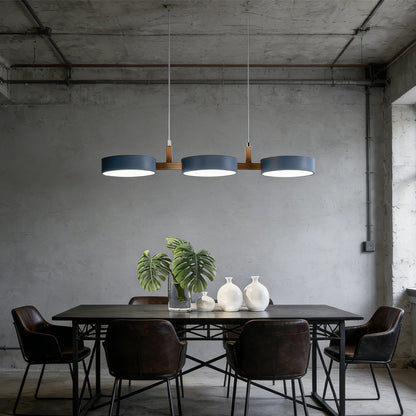 Three-Light Hanging Fixture Metal & Wood 30 in Wide for Kitchen Island Dining Table Adjustable Cord Modern Industrial Overhead Illumination