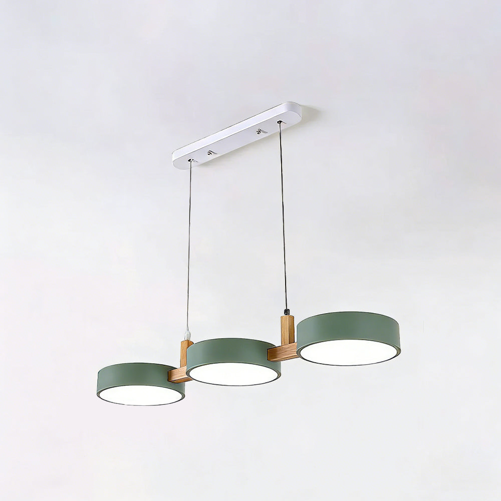 Three-Light Hanging Fixture Metal & Wood 30 in Wide for Kitchen Island Dining Table Adjustable Cord Modern Industrial Overhead Illumination