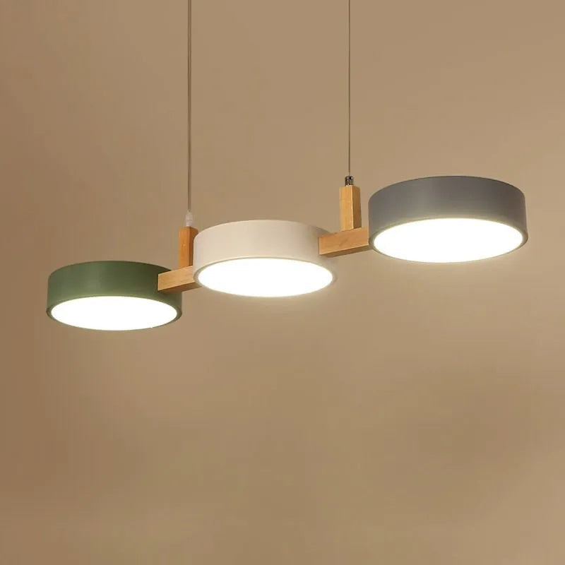 Three-Light Hanging Fixture Metal & Wood 30 in Wide for Kitchen Island Dining Table Adjustable Cord Modern Industrial Overhead Illumination