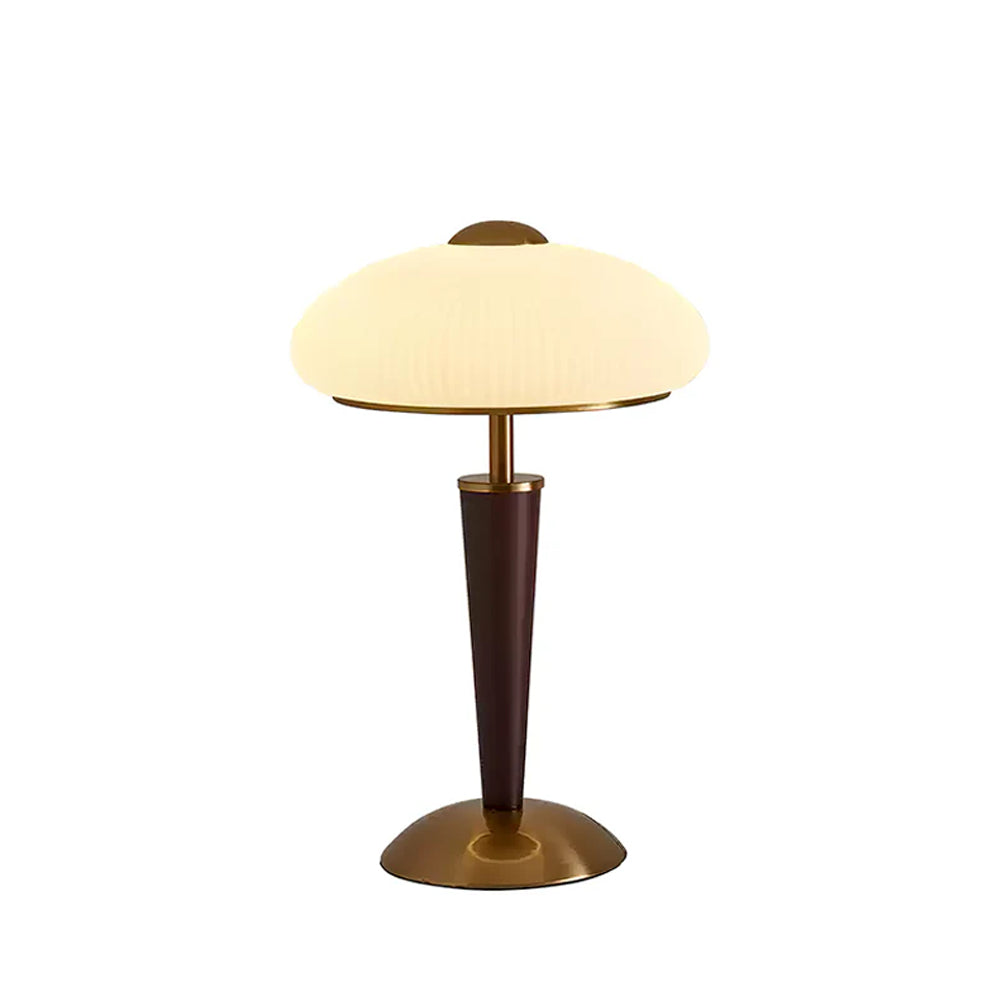 Fluted Metal & Wood Desk Lamp with Warm LED Light for Nightstand, Office & Living Room | Reading Light | Mid-Century Modern