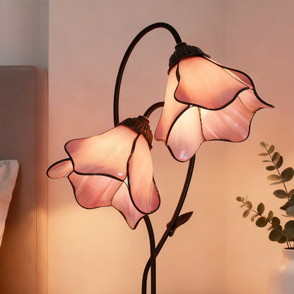 Dual-Shade Glass Flower Desk Lamp 22 in Tall with Resin Base for Bedside Reading Light Vintage Inspired Metal Accent Lighting for Home Offic