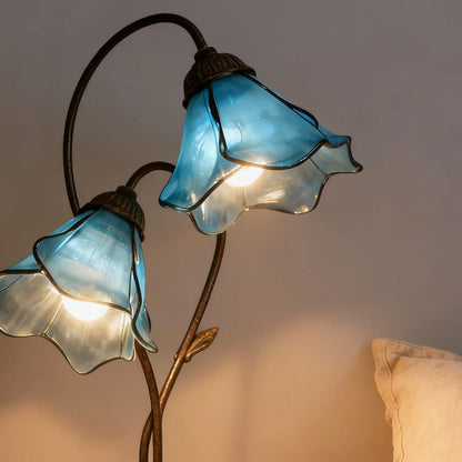 Dual-Shade Glass Flower Desk Lamp 22 in Tall with Resin Base for Bedside Reading Light Vintage Inspired Metal Accent Lighting for Home Offic