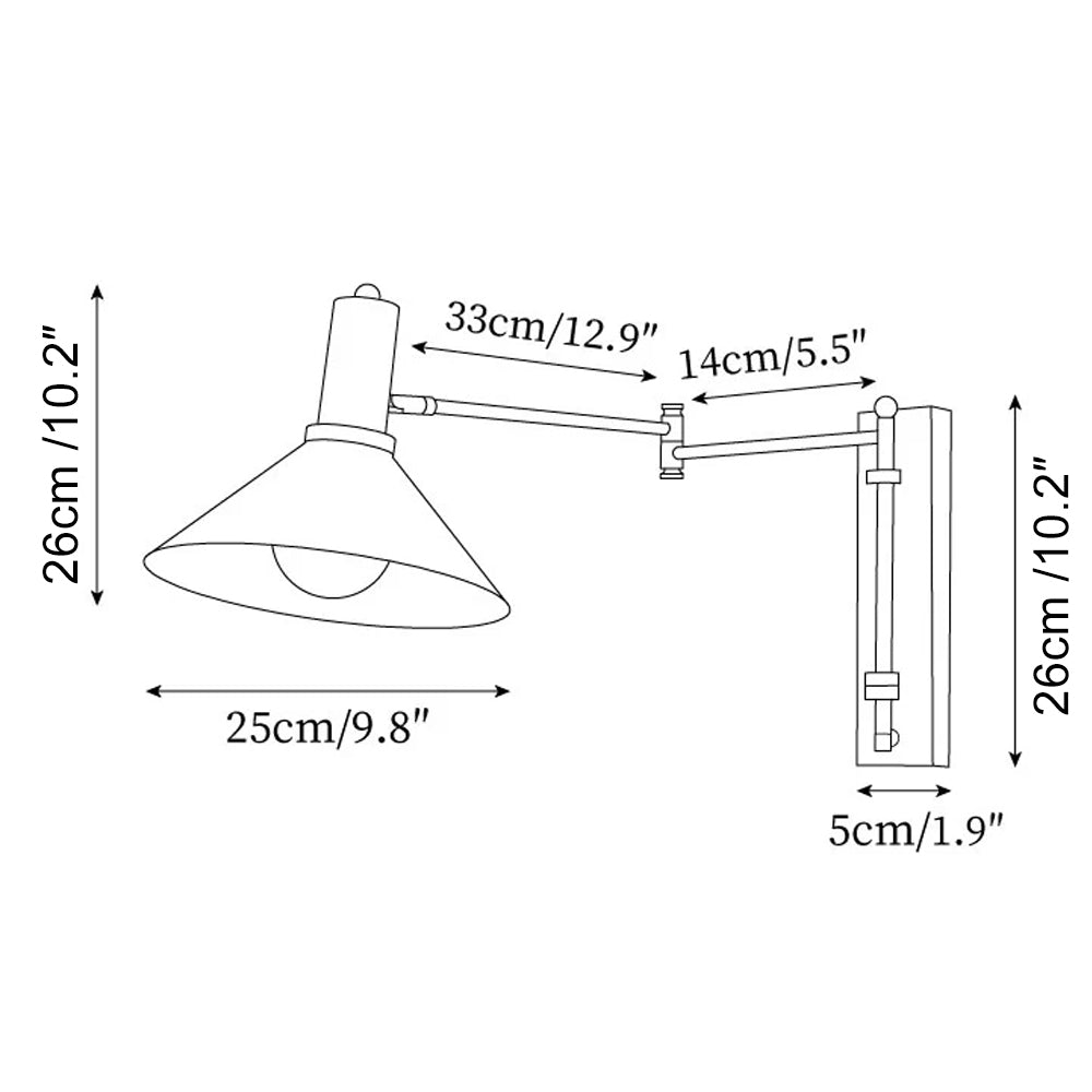 Pivoting Metal Sconce 10 in Height Directional Task Fixture Focused Bedside Illumination Narrow Mounting E27 Socket Compact Space-Saving Des