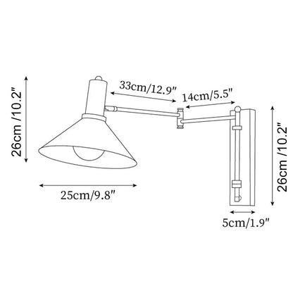 Pivoting Metal Sconce 10 in Height Directional Task Fixture Focused Bedside Illumination Narrow Mounting E27 Socket Compact Space-Saving Des