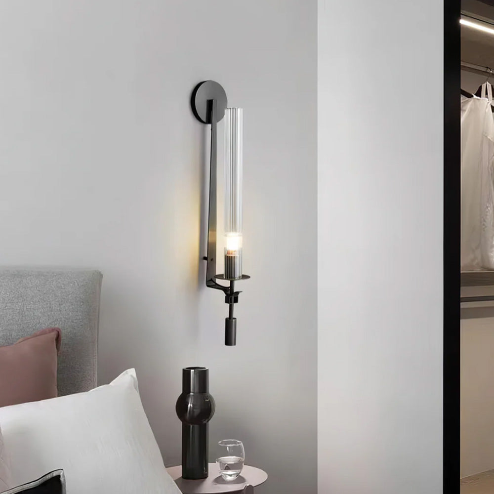 Metal Sconce with Ribbed Glass Shades for Bedroom & Dining Room | Candlelit Glow Effect 28 Inches Tall | E26 Socket Wall Mount Fixture for L