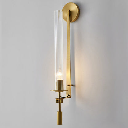 Metal Sconce with Ribbed Glass Shades for Bedroom & Dining Room | Candlelit Glow Effect 28 Inches Tall | E26 Socket Wall Mount Fixture for L