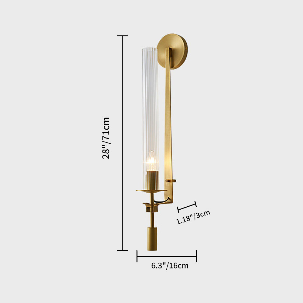 Metal Sconce with Ribbed Glass Shades for Bedroom & Dining Room | Candlelit Glow Effect 28 Inches Tall | E26 Socket Wall Mount Fixture for L