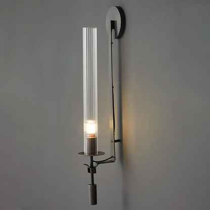 Metal Sconce with Ribbed Glass Shades for Bedroom & Dining Room | Candlelit Glow Effect 28 Inches Tall | E26 Socket Wall Mount Fixture for L