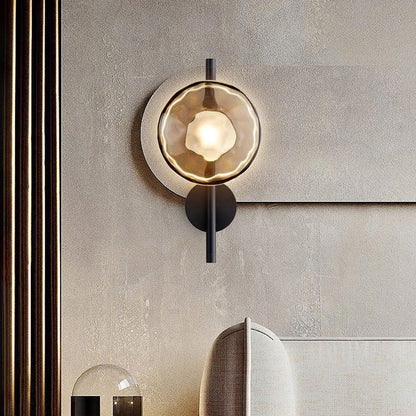 Glass Sconce Light Fixture for Bedroom & Hallway – Iron Frame LED Accent Lighting 8 Inch – Indoor Wall Mount Ambient Light