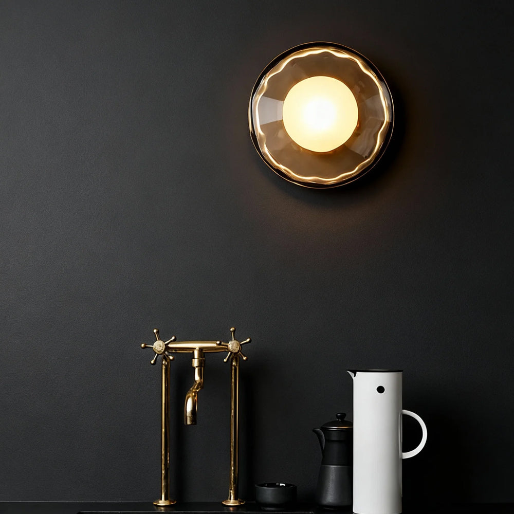 Glass Sconce Light Fixture for Bedroom & Hallway – Iron Frame LED Accent Lighting 8 Inch – Indoor Wall Mount Ambient Light