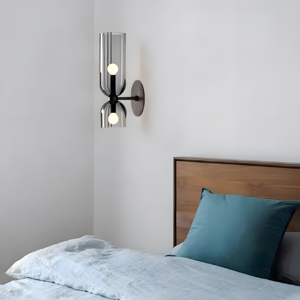 Dual-Arm Sconce with Clear Glass Shades 14 Inch Height Swivel Heads for Bedside Task Reading Hallway Entry Hardwired 110V E12 Socket Up to 4