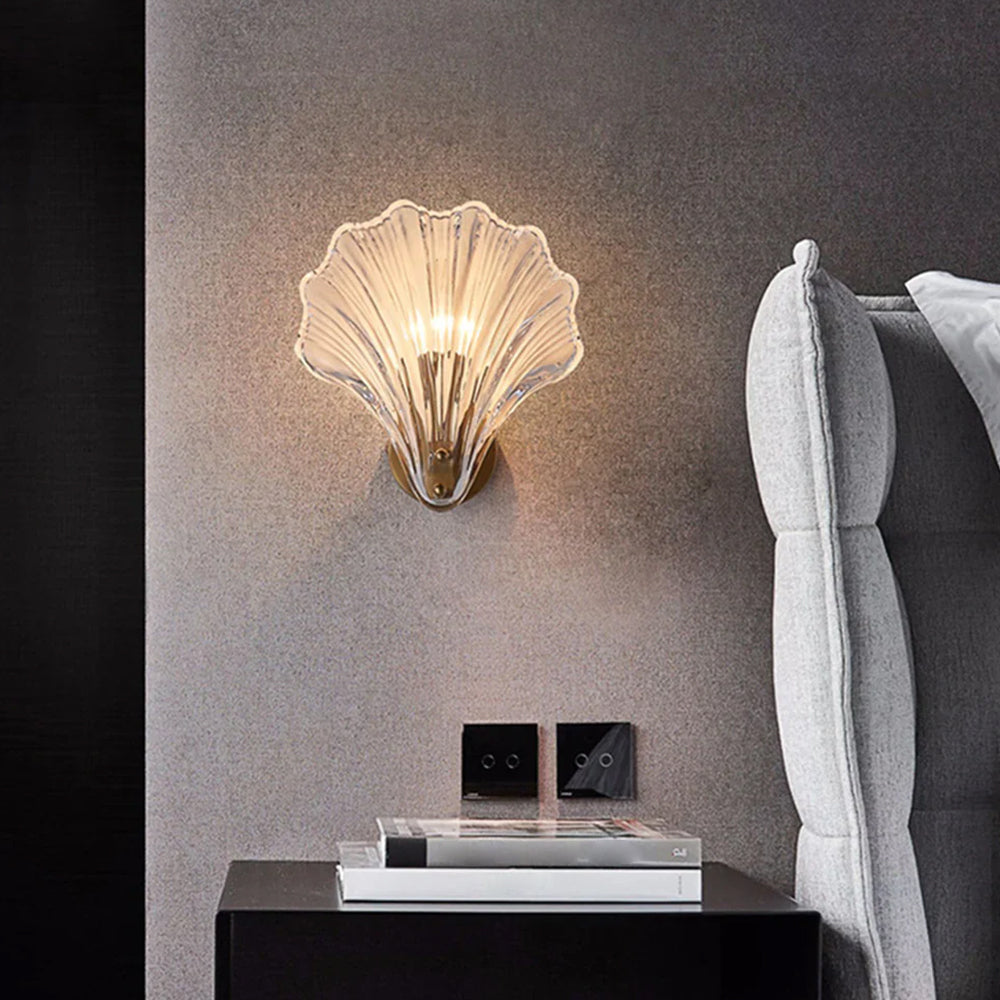 Shell Glass Sconce Gold 7.9 in Bedroom Hallway Bathroom LED Wall Light Fixture Coastal Decor Ambient Lighting Modern Luxury Metal Mount E14