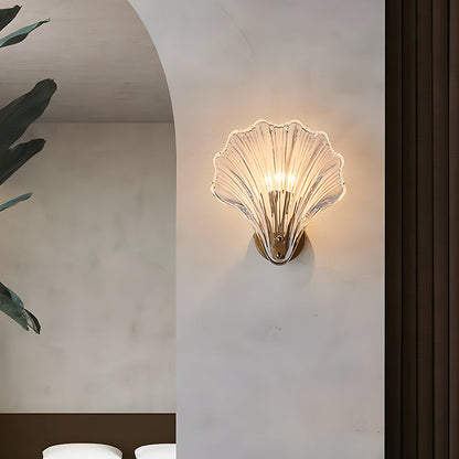 Shell Glass Sconce Gold 7.9 in Bedroom Hallway Bathroom LED Wall Light Fixture Coastal Decor Ambient Lighting Modern Luxury Metal Mount E14