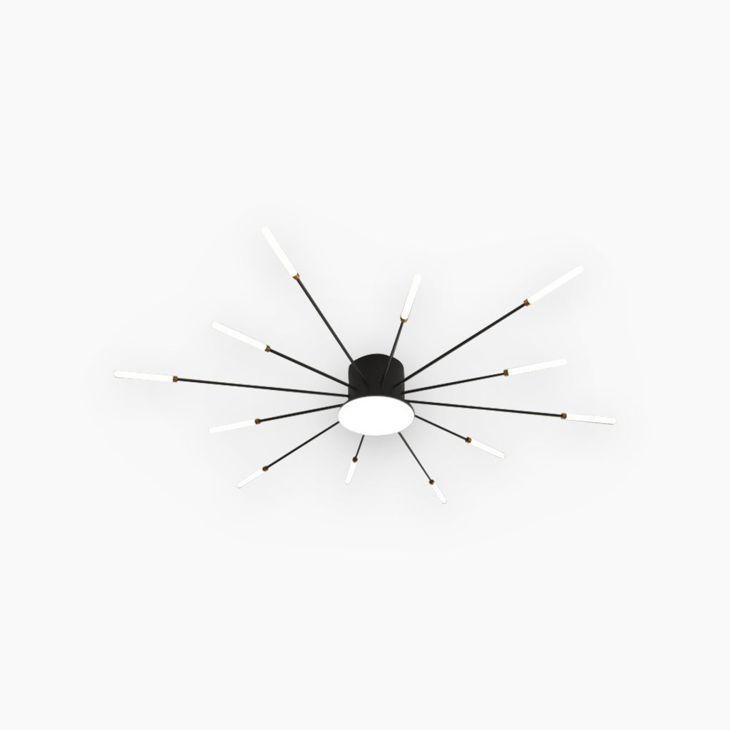 Semi-Flush Mount LED Light Fixture Aluminum 32 in Radial Design Black Gold for Living Room Bedroom Dining Room Contemporary Home Decor