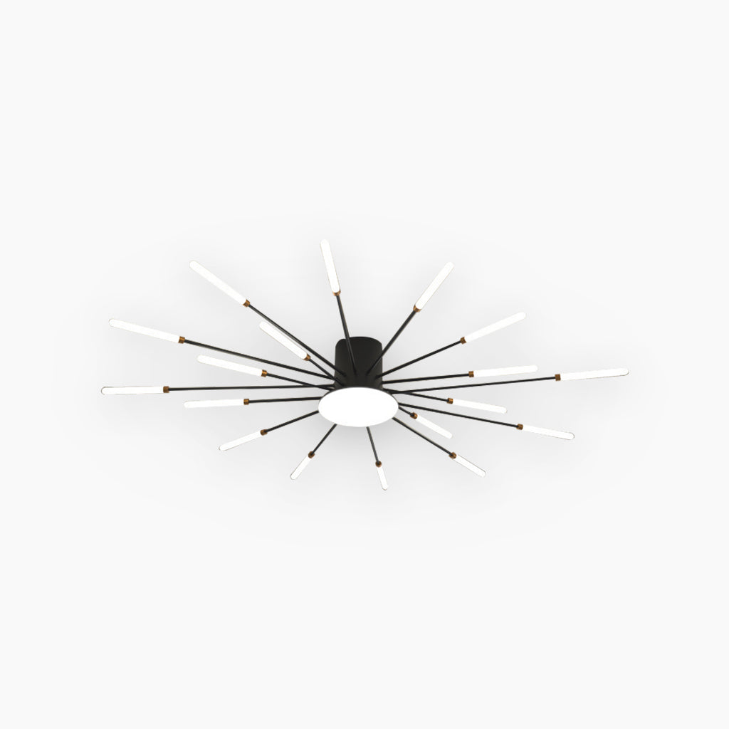 Semi-Flush Mount LED Light Fixture Aluminum 32 in Radial Design Black Gold for Living Room Bedroom Dining Room Contemporary Home Decor