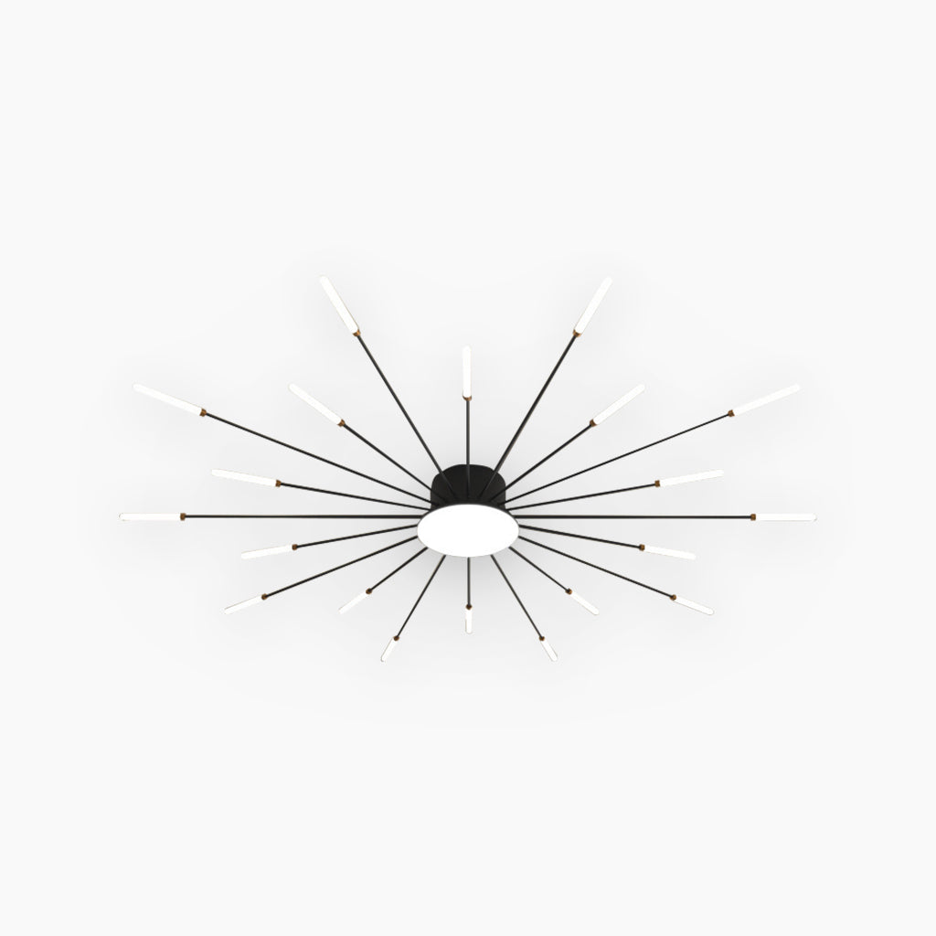 Semi-Flush Mount LED Light Fixture Aluminum 32 in Radial Design Black Gold for Living Room Bedroom Dining Room Contemporary Home Decor