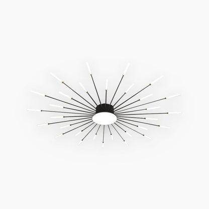 Semi-Flush Mount LED Light Fixture Aluminum 32 in Radial Design Black Gold for Living Room Bedroom Dining Room Contemporary Home Decor