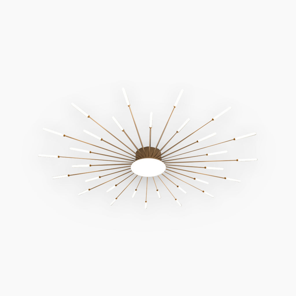 Semi-Flush Mount LED Light Fixture Aluminum 32 in Radial Design Black Gold for Living Room Bedroom Dining Room Contemporary Home Decor
