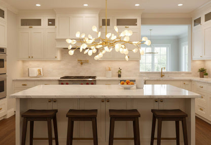 Acrylic Branch Chandelier with Adjustable LED Lights for Dining Room & Entryway - 30 to 63 Light Branches - Dimmable Gold or Black Metal Fin