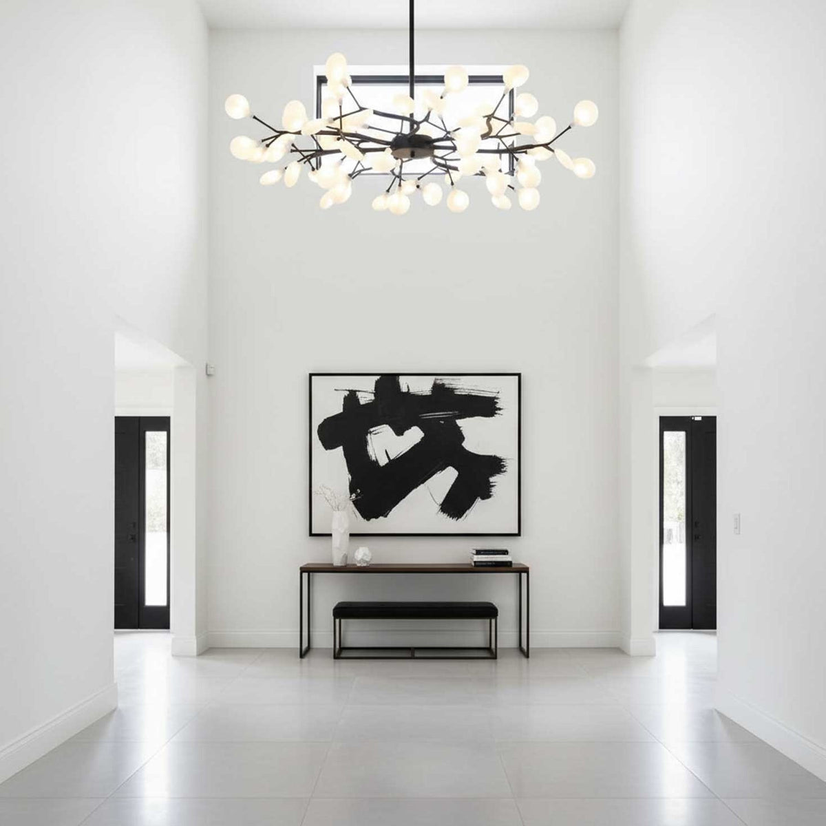 Acrylic Branch Chandelier with Adjustable LED Lights for Dining Room & Entryway - 30 to 63 Light Branches - Dimmable Gold or Black Metal Fin