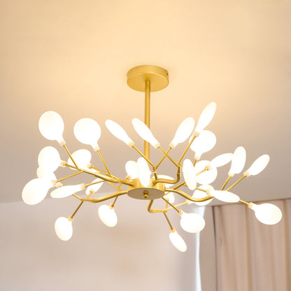 Acrylic Branch Chandelier with Adjustable LED Lights for Dining Room & Entryway - 30 to 63 Light Branches - Dimmable Gold or Black Metal Fin