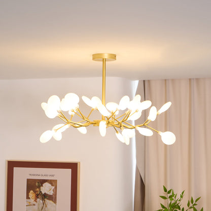 Lámpara de araña LED ramificada, dorada y acrílica, moderna lámpara de techo con varios brazos para comedor, sala de estar, dormitorio, iluminación ajustable