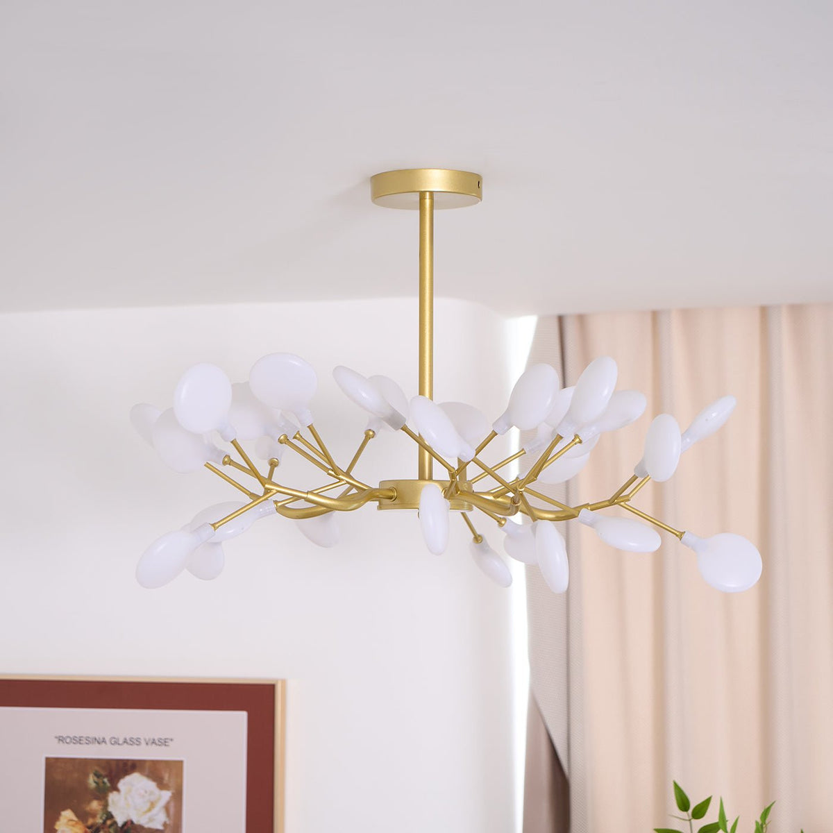 Lámpara de araña LED ramificada, dorada y acrílica, moderna lámpara de techo con varios brazos para comedor, sala de estar, dormitorio, iluminación ajustable