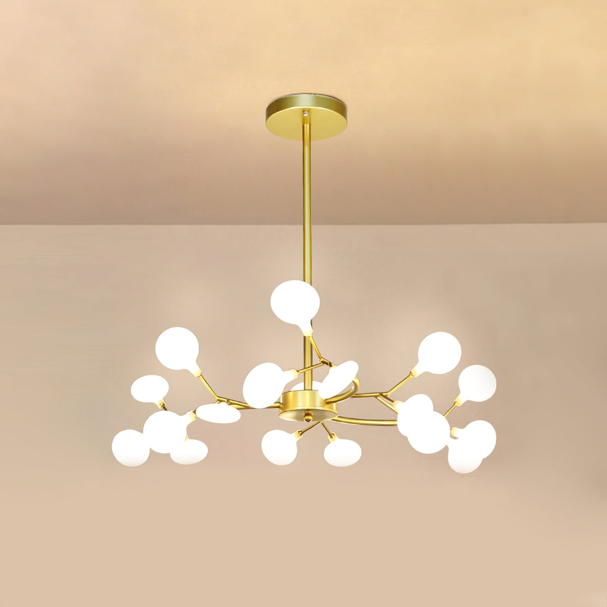 Lámpara de araña LED ramificada, dorada y acrílica, moderna lámpara de techo con varios brazos para comedor, sala de estar, dormitorio, iluminación ajustable