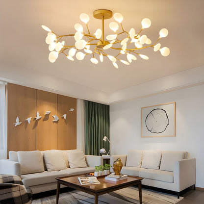 Acrylic Branch Chandelier with Adjustable LED Lights for Dining Room & Entryway - 30 to 63 Light Branches - Dimmable Gold or Black Metal Fin