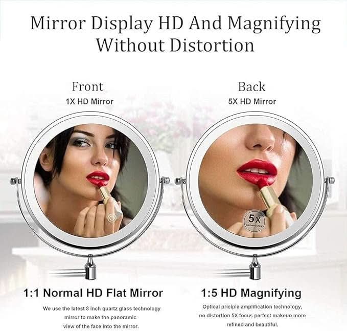 Rechargeable Lighted Vanity Mirror with Magnification & Touch Dimming for Bathroom Counter Makeup Application Skincare Beauty Routine
