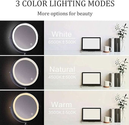 Rechargeable Lighted Vanity Mirror with Magnification & Touch Dimming for Bathroom Counter Makeup Application Skincare Beauty Routine