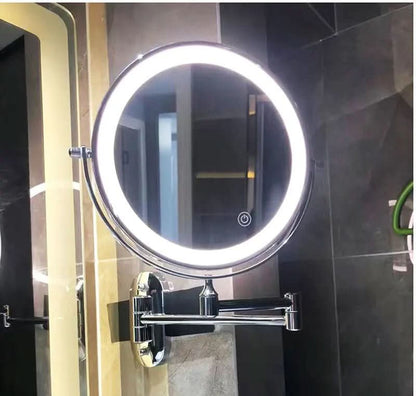 Illuminated Magnifying Vanity Mirror 8-Inch Round Wall-Mount Rechargeable USB Touch-Dimming Cosmetic Grooming Mirror for Bathroom Makeup Ski