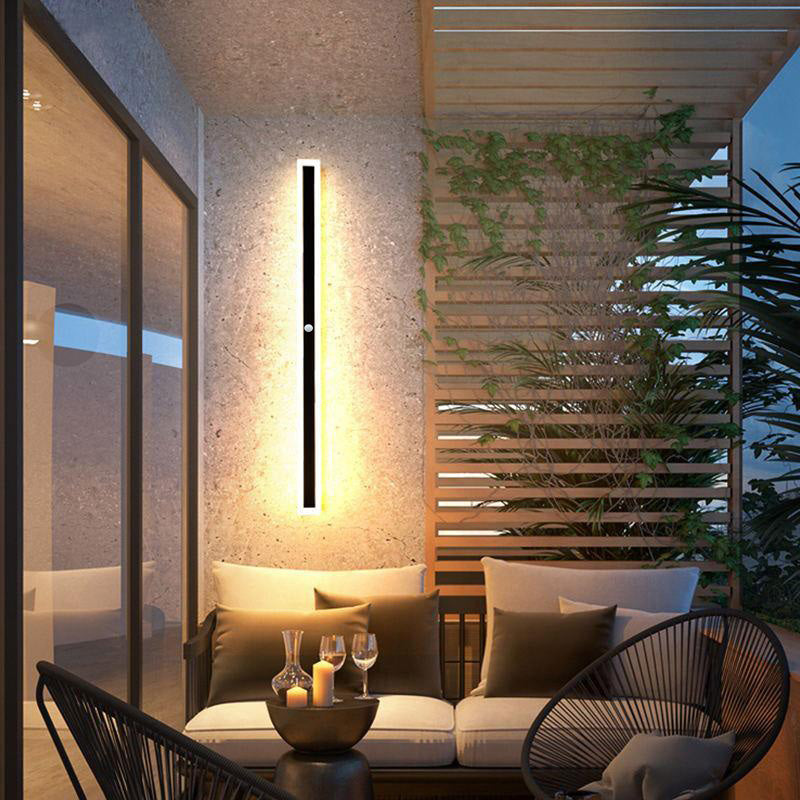 Aplique de pared LED para exteriores, luz lineal moderna de aluminio negro para patio, jardín y entrada, resistente al agua con clasificación IP65, lámpara de montaje en pared para interiores y exteriores