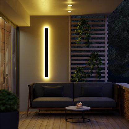 Aplique de pared LED para exteriores, luz lineal moderna de aluminio negro para patio, jardín y entrada, resistente al agua con clasificación IP65, lámpara de montaje en pared para interiores y exteriores