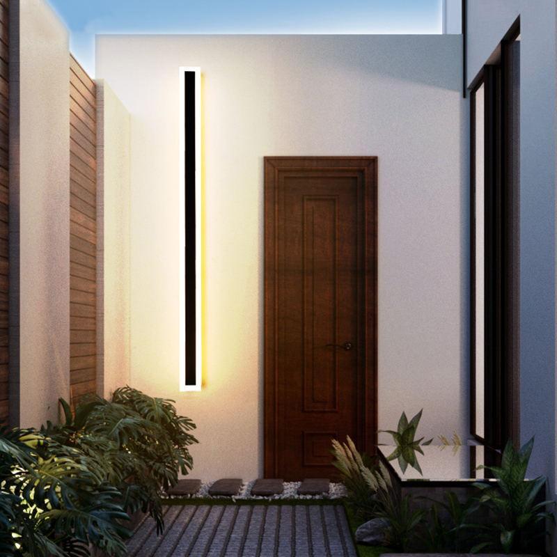 Aplique de pared LED para exteriores, luz lineal moderna de aluminio negro para patio, jardín y entrada, resistente al agua con clasificación IP65, lámpara de montaje en pared para interiores y exteriores