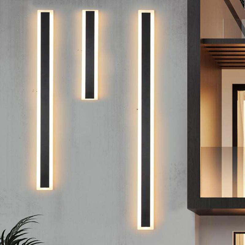 Aplique de pared LED para exteriores, luz lineal moderna de aluminio negro para patio, jardín y entrada, resistente al agua con clasificación IP65, lámpara de montaje en pared para interiores y exteriores