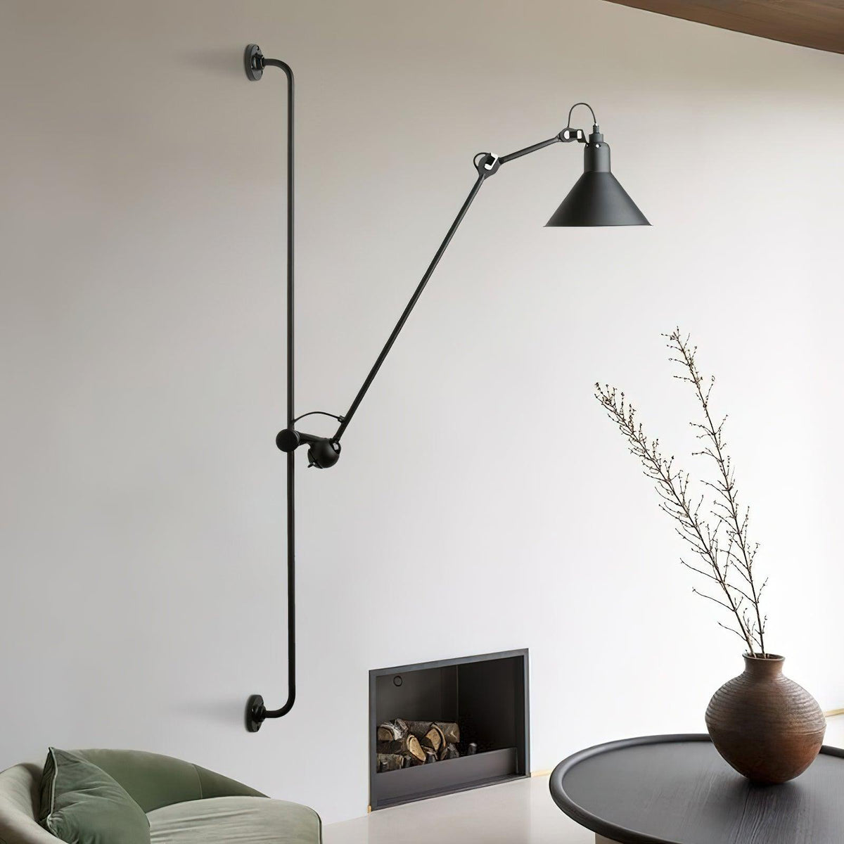 Articulating Swing Arm Sconce Matte Black 46.5 Inch Reach Bedside Reading Light for Bedroom Office Hallway Adjustable Wall-Mounted Task Lamp