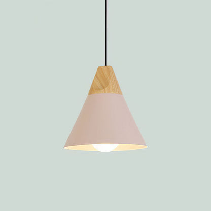 Modern Pendant Light Wood and Aluminum Drum Shade E27 Socket for Kitchen Dining Room Living Room