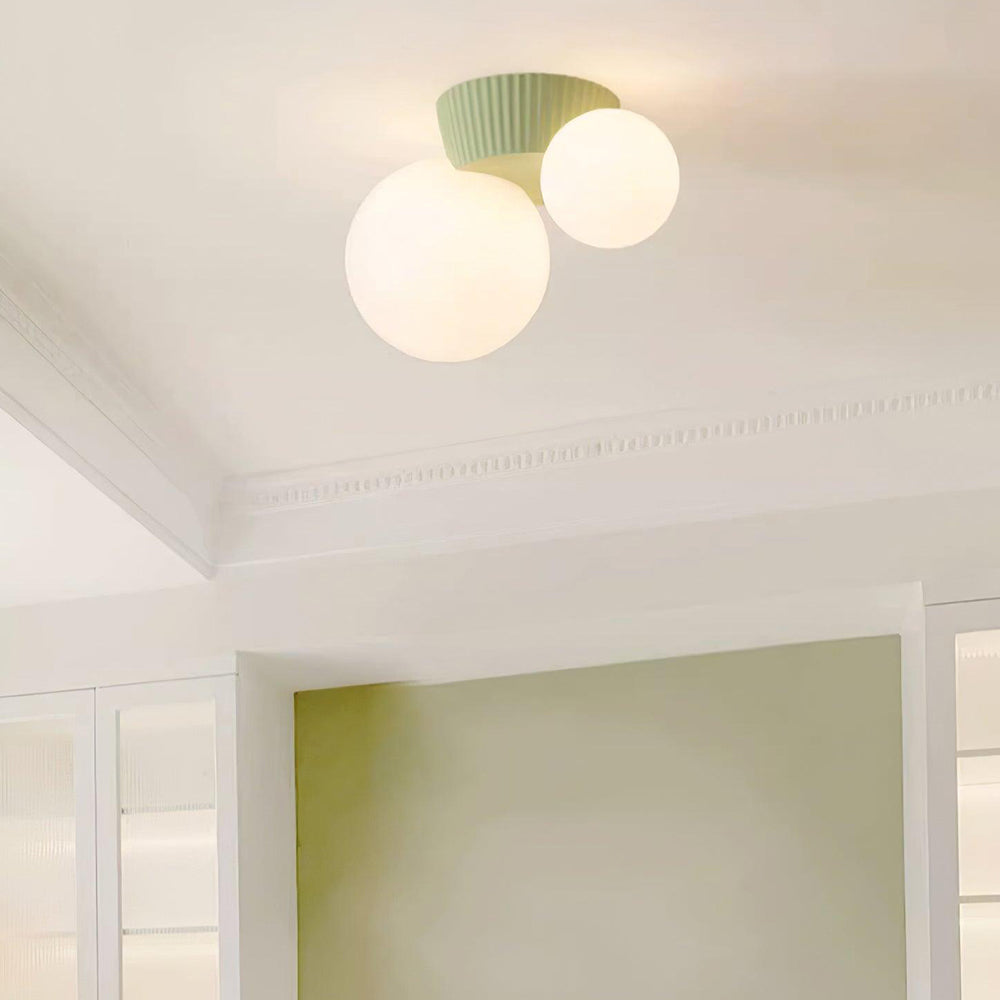 Dual-Globe Flush Mount Light 8.5 in Green Resin for Bedroom Hallway Ambient Lighting G9 Socket Compact Overhead Fixture