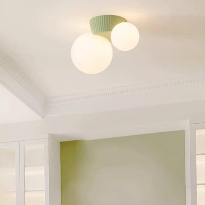Dual-Globe Flush Mount Light 8.5 in Green Resin for Bedroom Hallway Ambient Lighting G9 Socket Compact Overhead Fixture