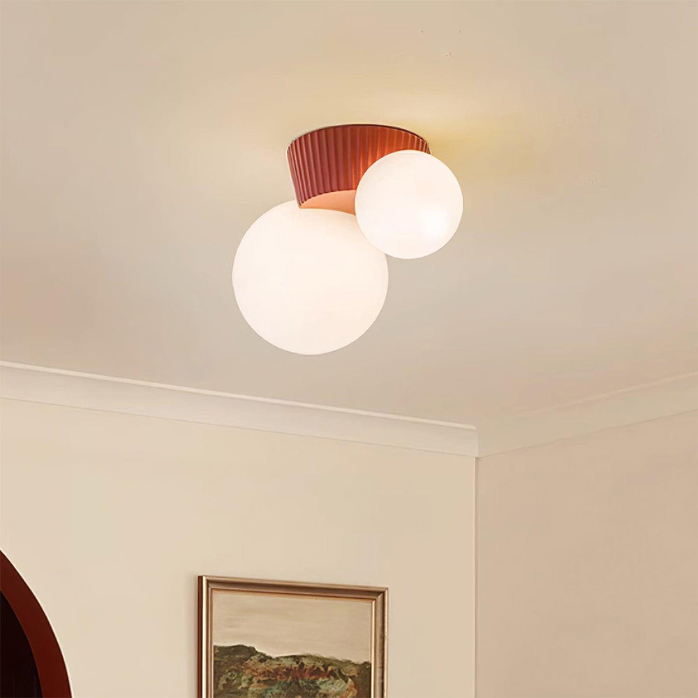 Dual-Globe Flush Mount Light 8.5 in Green Resin for Bedroom Hallway Ambient Lighting G9 Socket Compact Overhead Fixture
