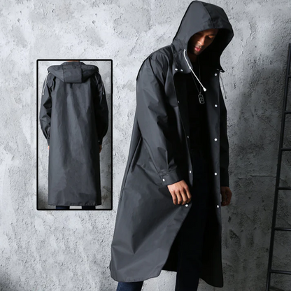 Men's Full-Length Hooded Rain Jacket – Waterproof Breathable Overcoat for Wet Weather