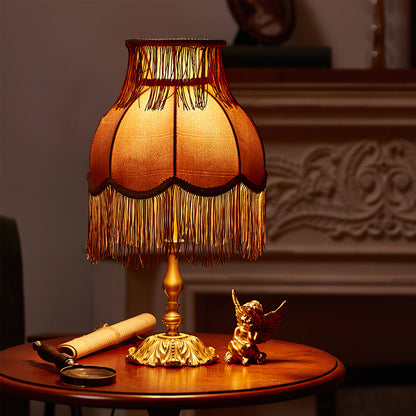 Bedside Lamp with Red Fabric Shade & Brass Base – Warm Ambient Light for Nightstand, Desk & Living Room – E26 Socket – 9.4 in Diameter
