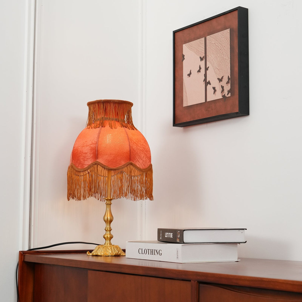 Bedside Lamp with Red Fabric Shade & Brass Base – Warm Ambient Light for Nightstand, Desk & Living Room – E26 Socket – 9.4 in Diameter